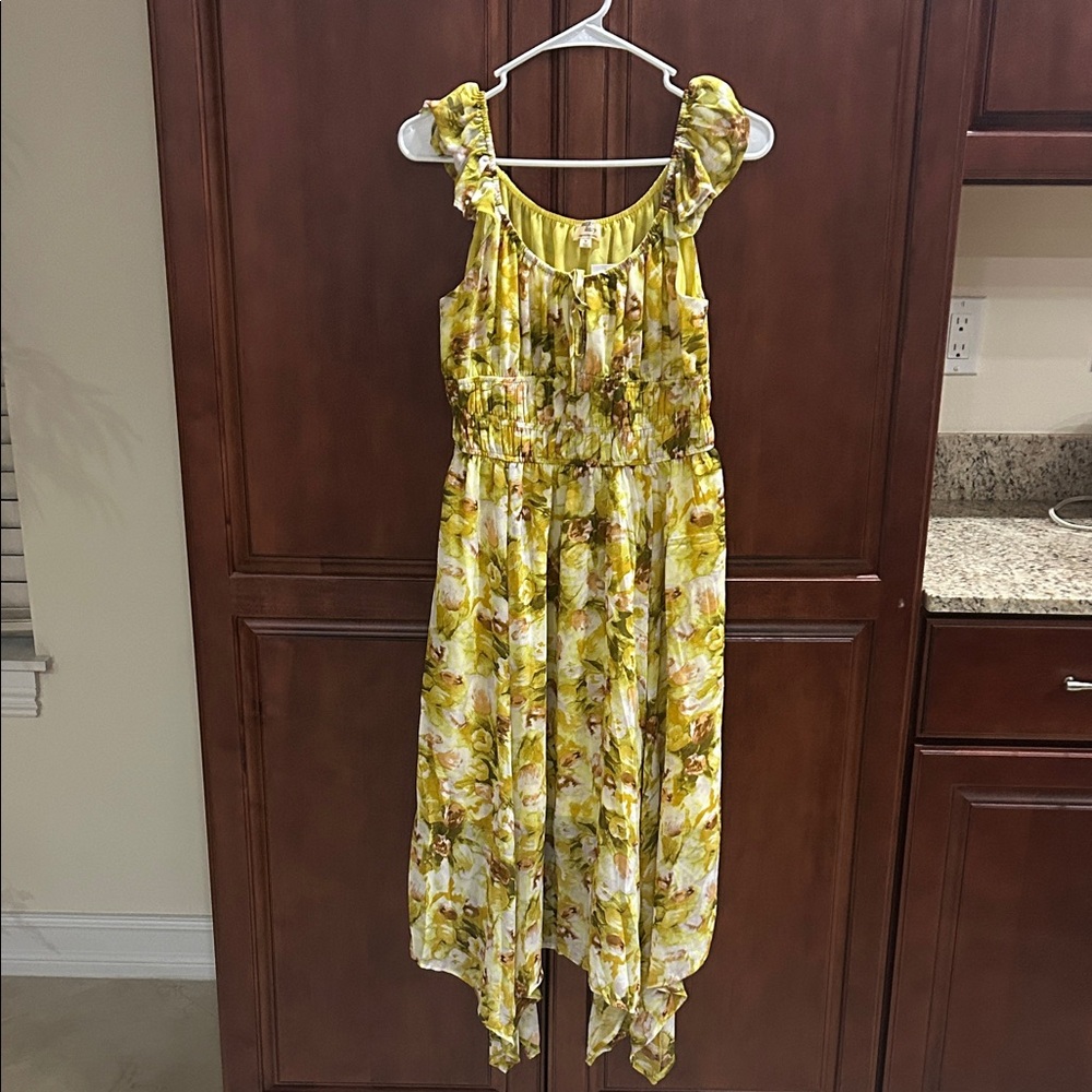 Dizzy Lizzy Yellow Floral Midi Dress Ruffle Strap